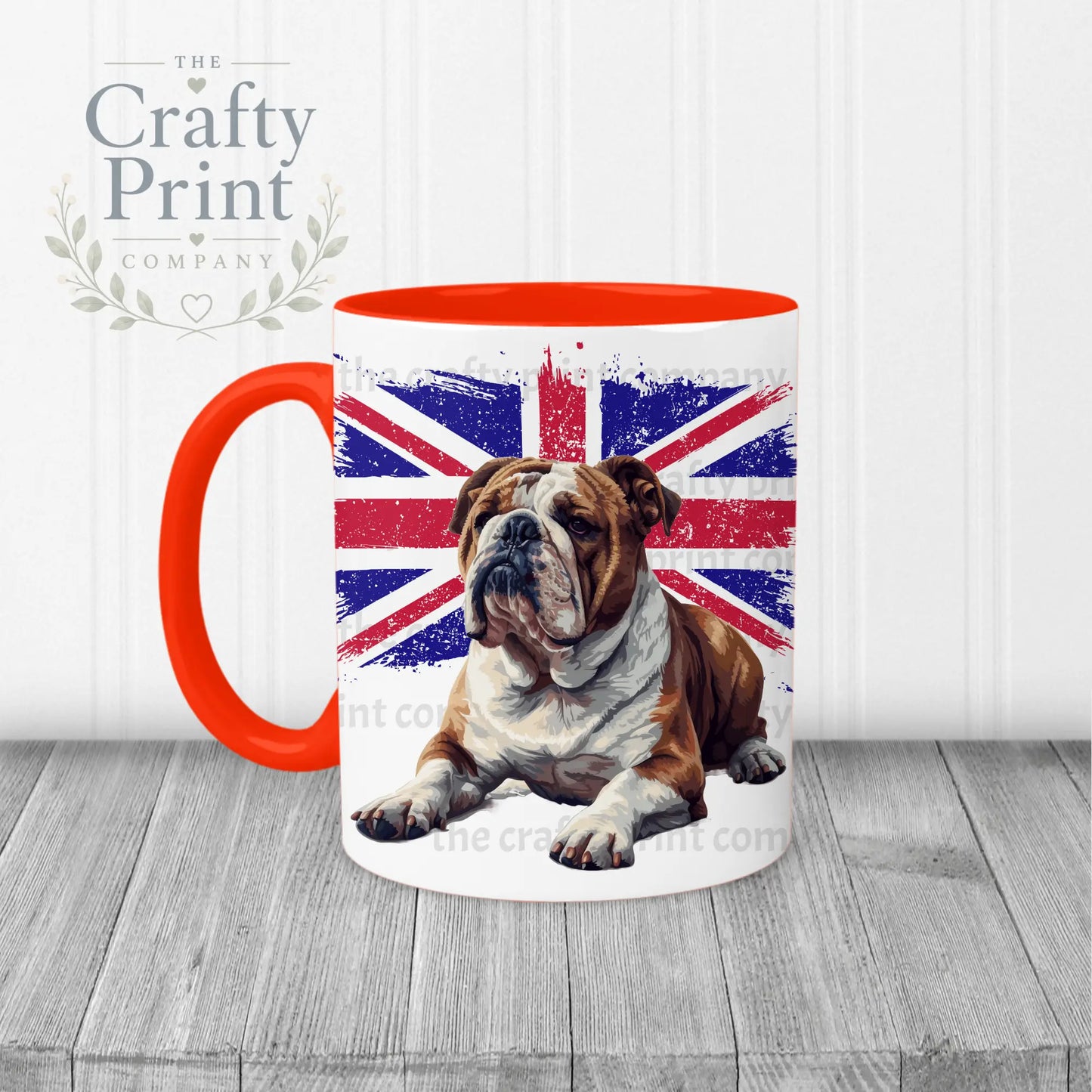 English Bulldog with Flag Mug - Red Handle & Inner - Mugs