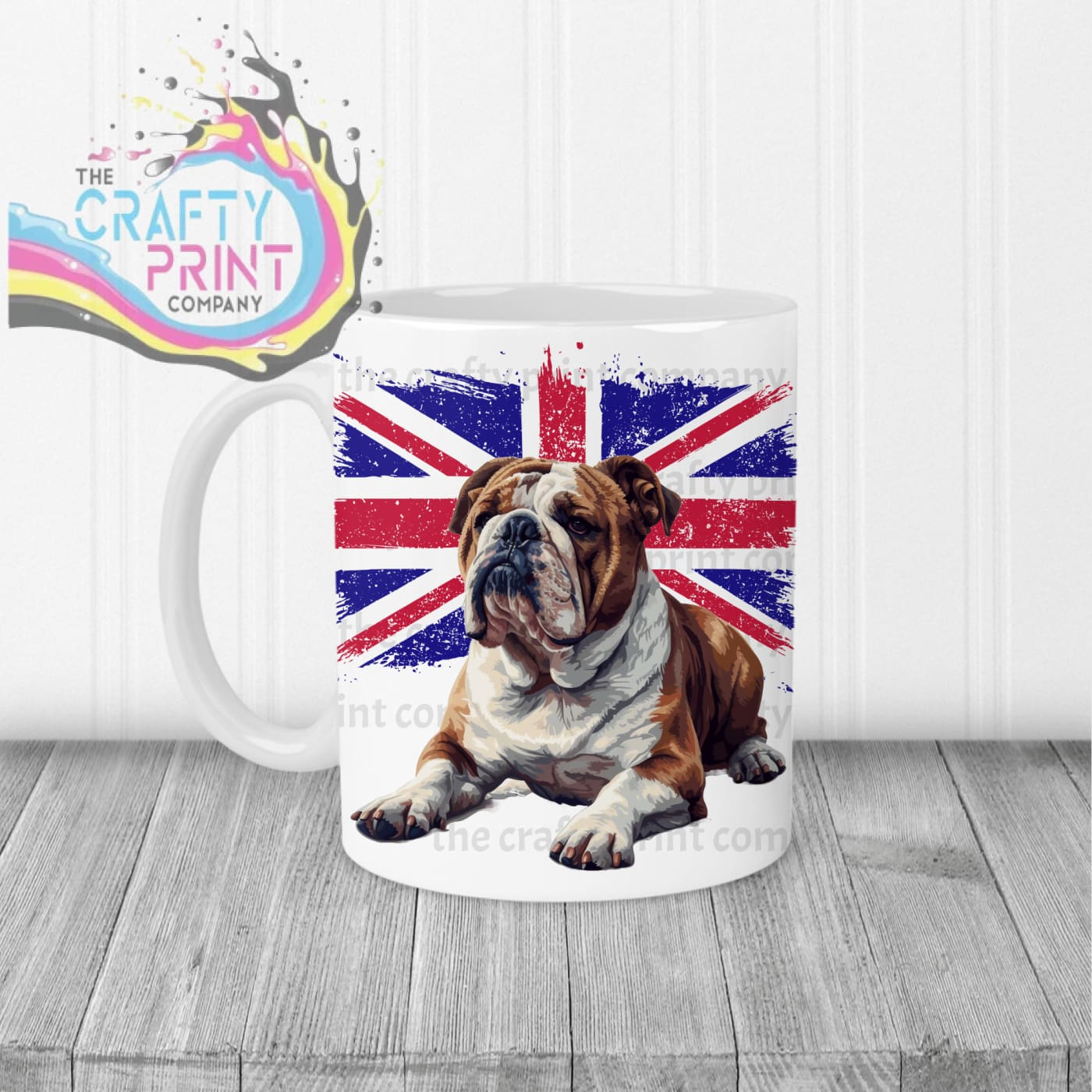 English Bulldog with Flag Mug - White Handle & Inner - Mugs