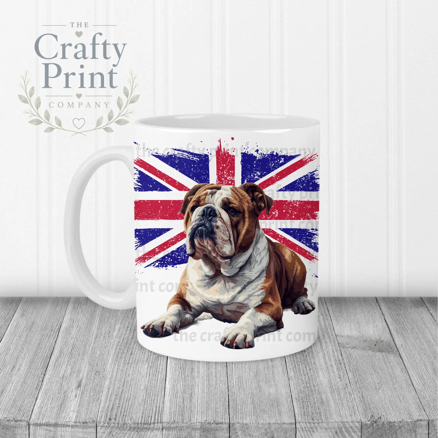 English Bulldog with Flag Mug - White Handle & Inner - Mugs
