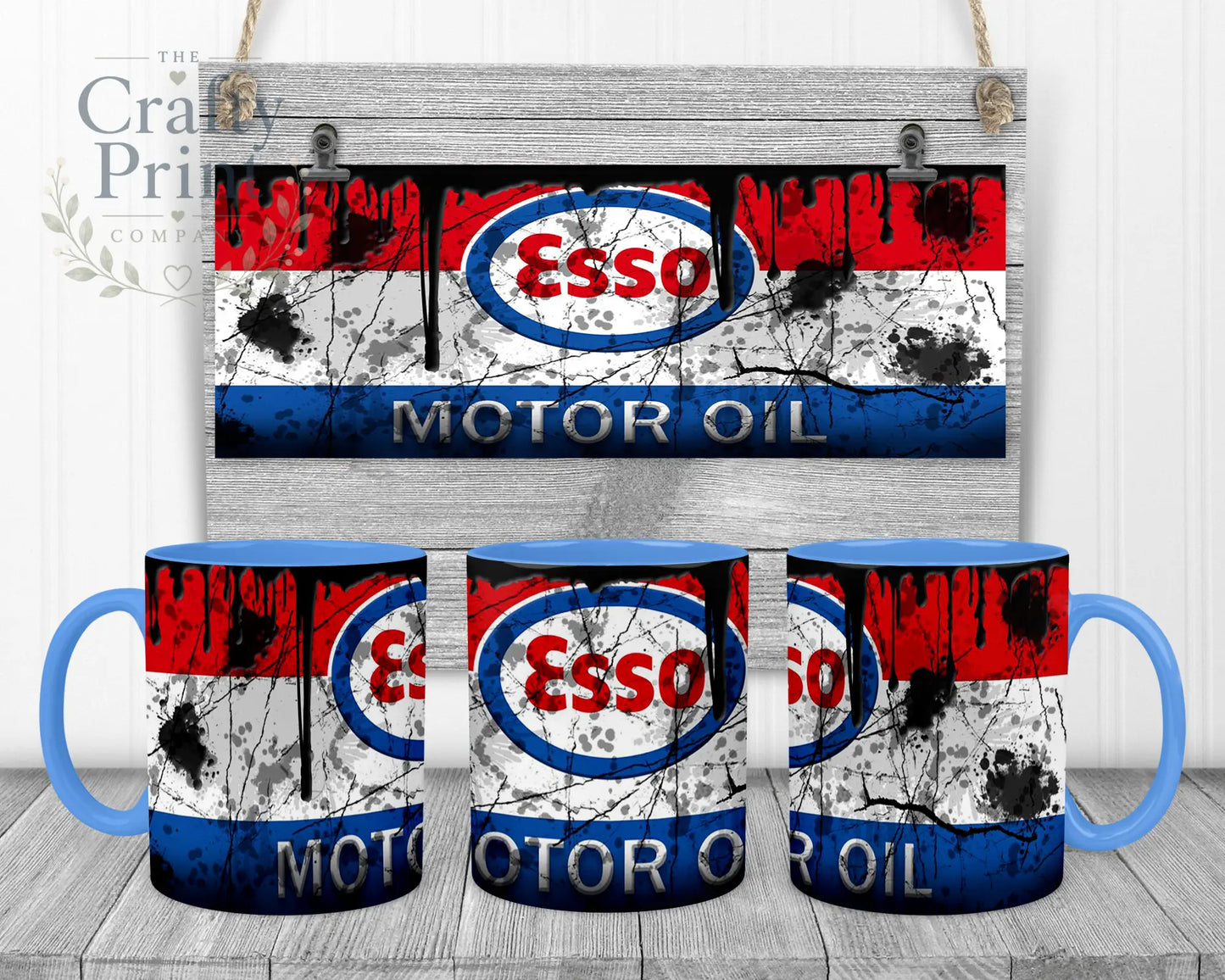 Esso Motor Oil Dirty Mug - Blue Handle & Inner - Mugs