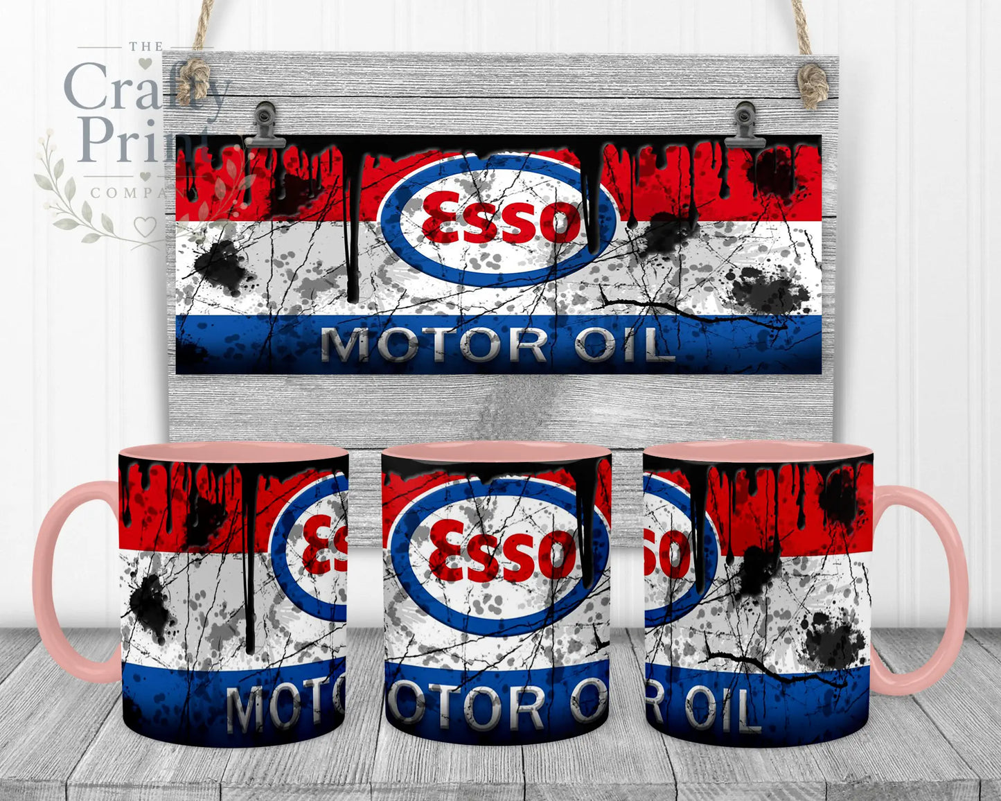 Esso Motor Oil Dirty Mug - Pink Handle & Inner - Mugs