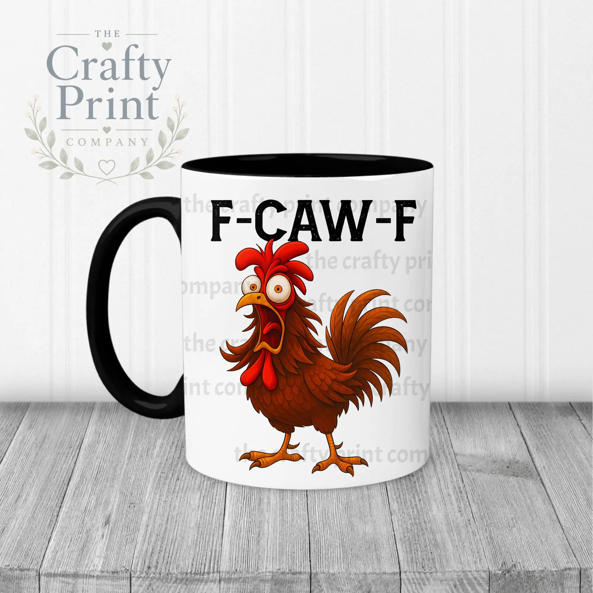 F-Caw-F Rooster Mug - Black Handle & Inner - Mugs