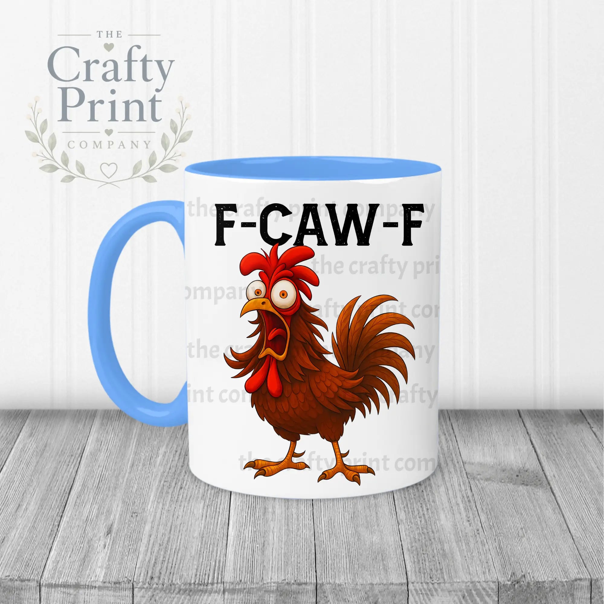 F-Caw-F Rooster Mug - Blue Handle & Inner - Mugs