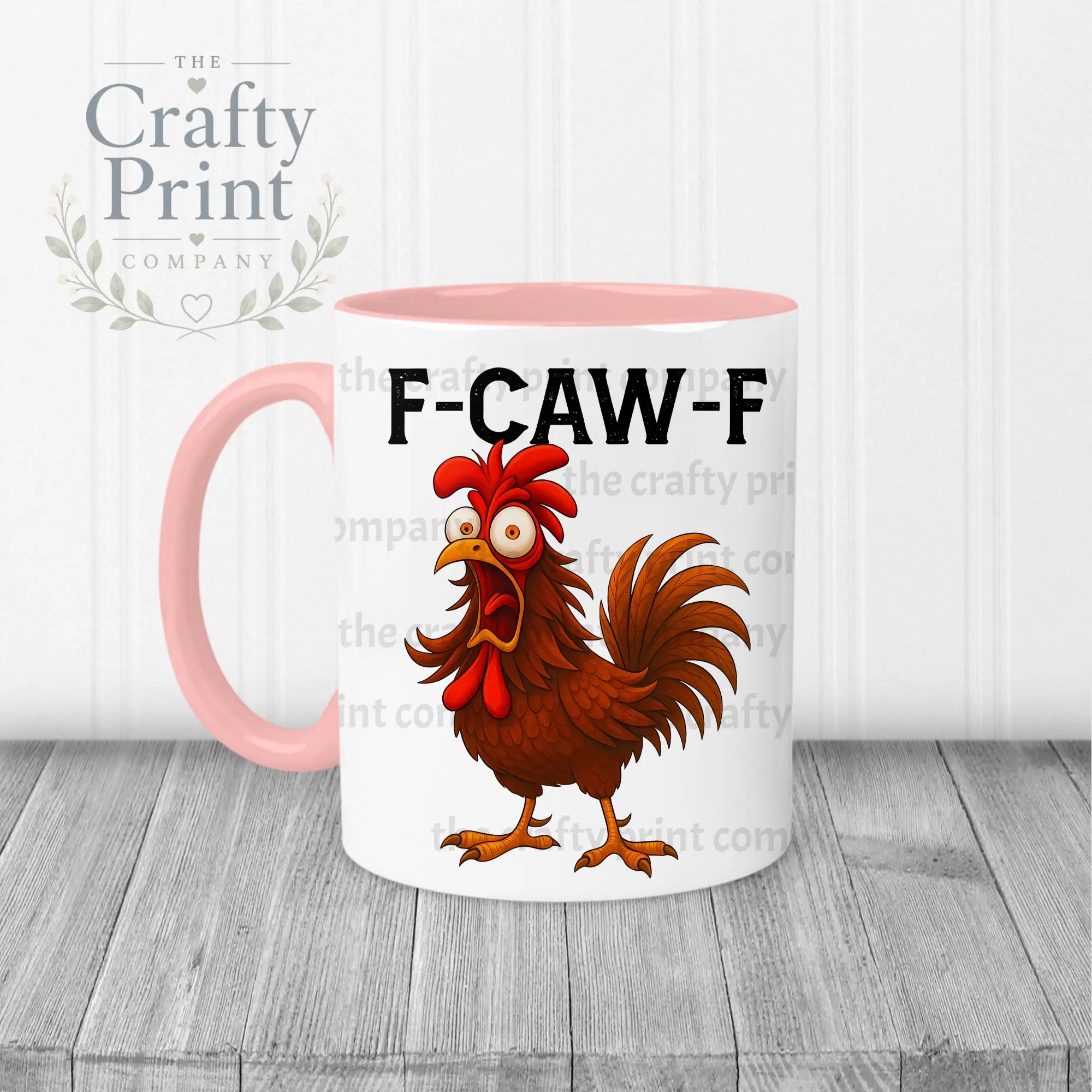 F-Caw-F Rooster Mug - Pink Handle & Inner - Mugs