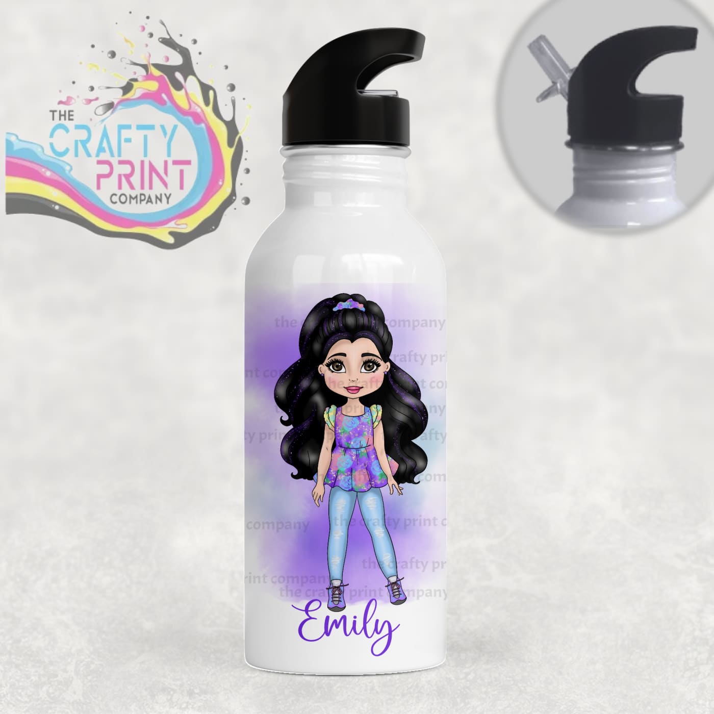 Fashion Girl Personalised Sports Water Bottle with Straw