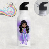Fashion Girl Personalised Sports Water Bottle with Straw
