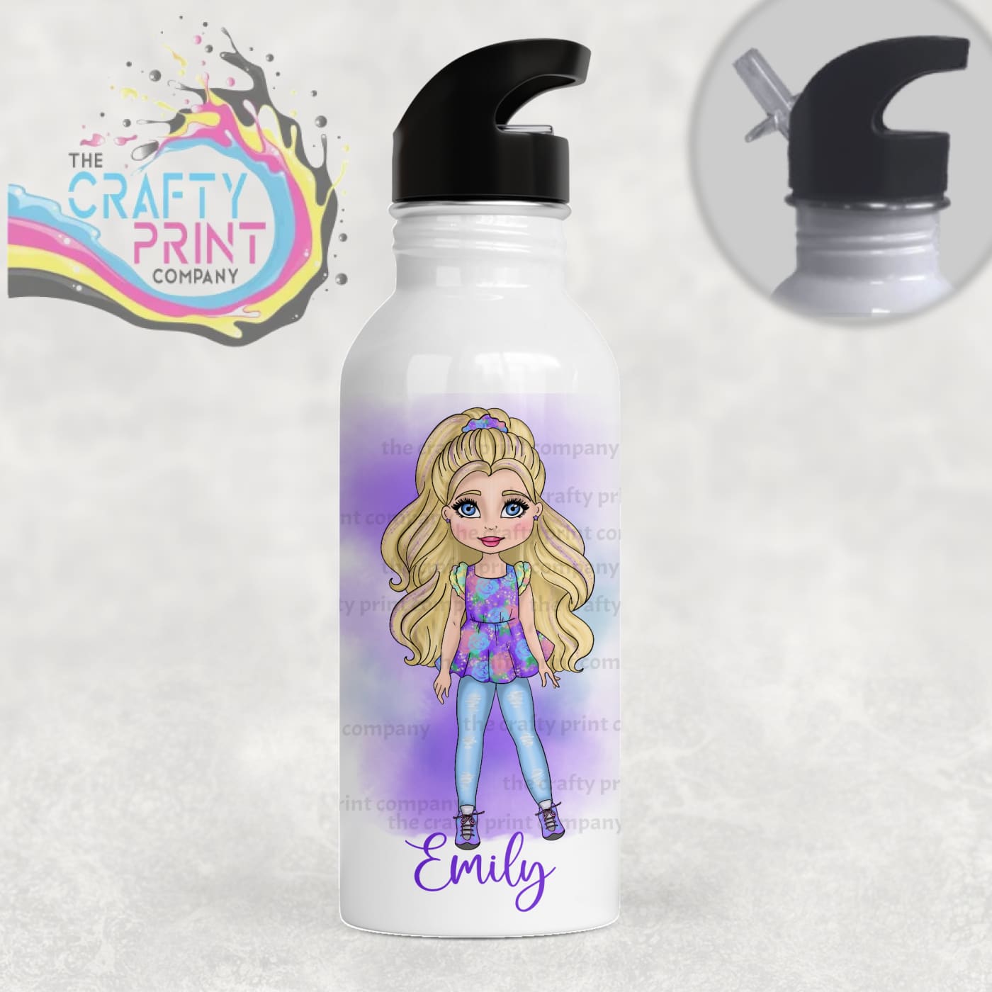 Fashion Girl Personalised Sports Water Bottle with Straw