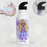 Fashion Girl Personalised Sports Water Bottle with Straw