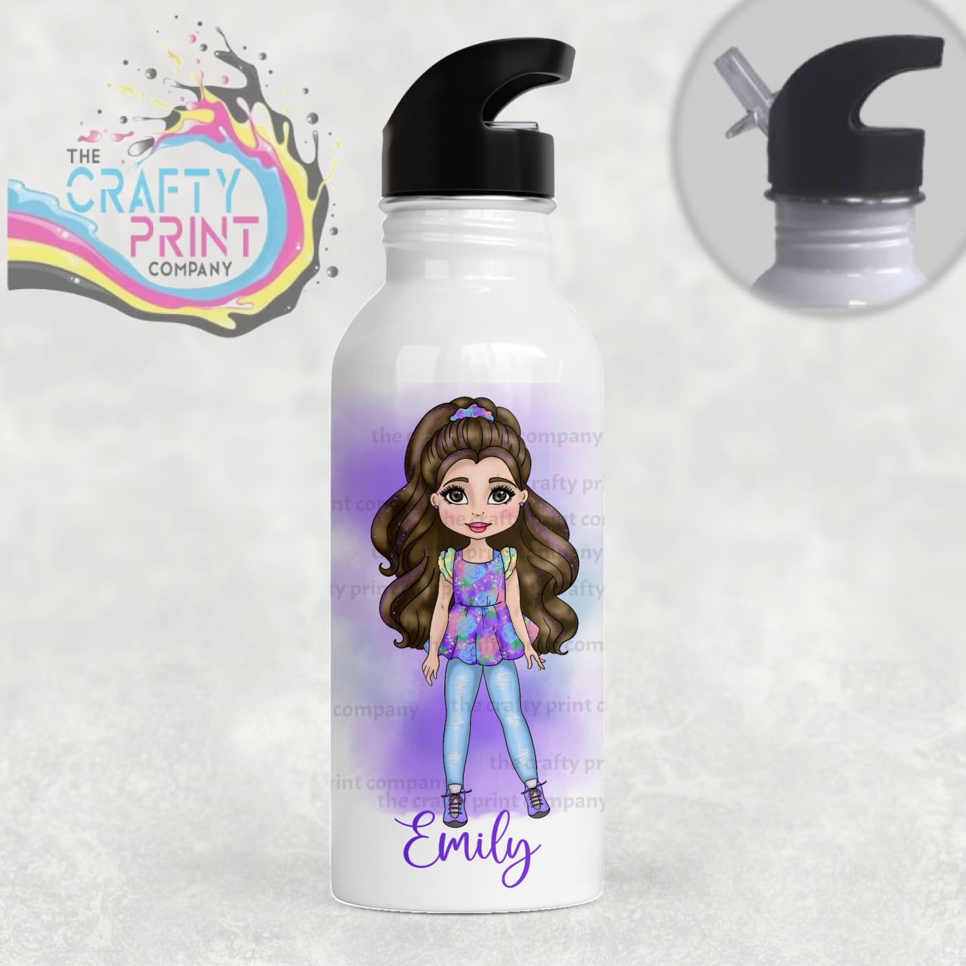Fashion Girl Personalised Sports Water Bottle with Straw