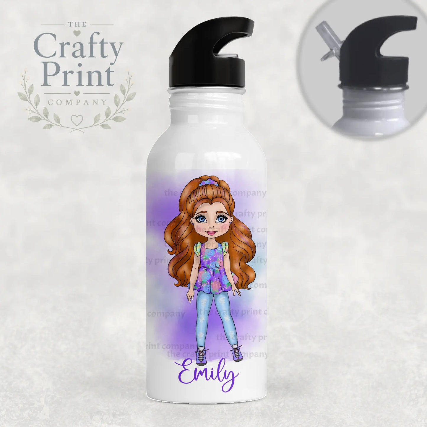 Fashion Girl Personalised Sports Water Bottle with Straw