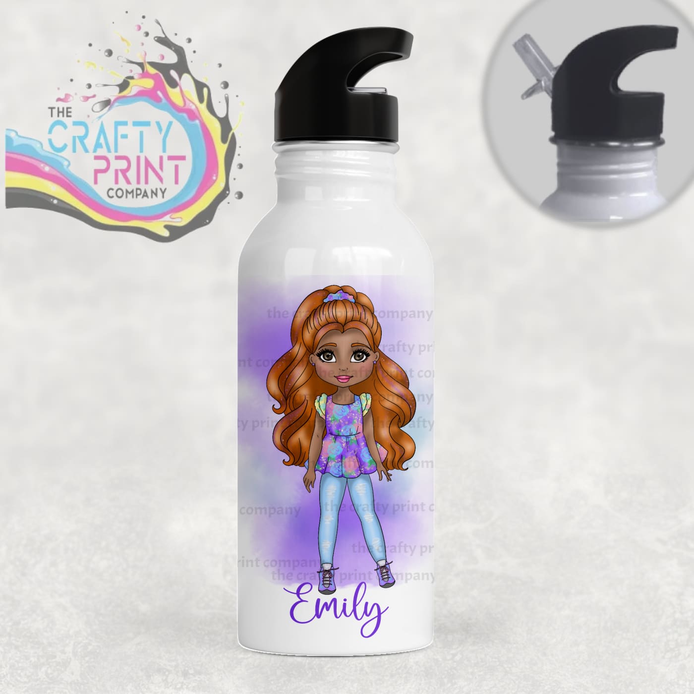 Fashion Girl Personalised Sports Water Bottle with Straw