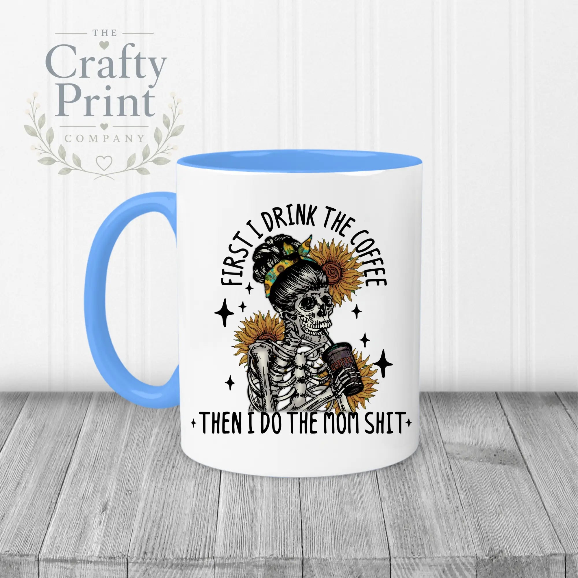 First I drink the Coffee Mug - Blue Handle & Inner - Mugs
