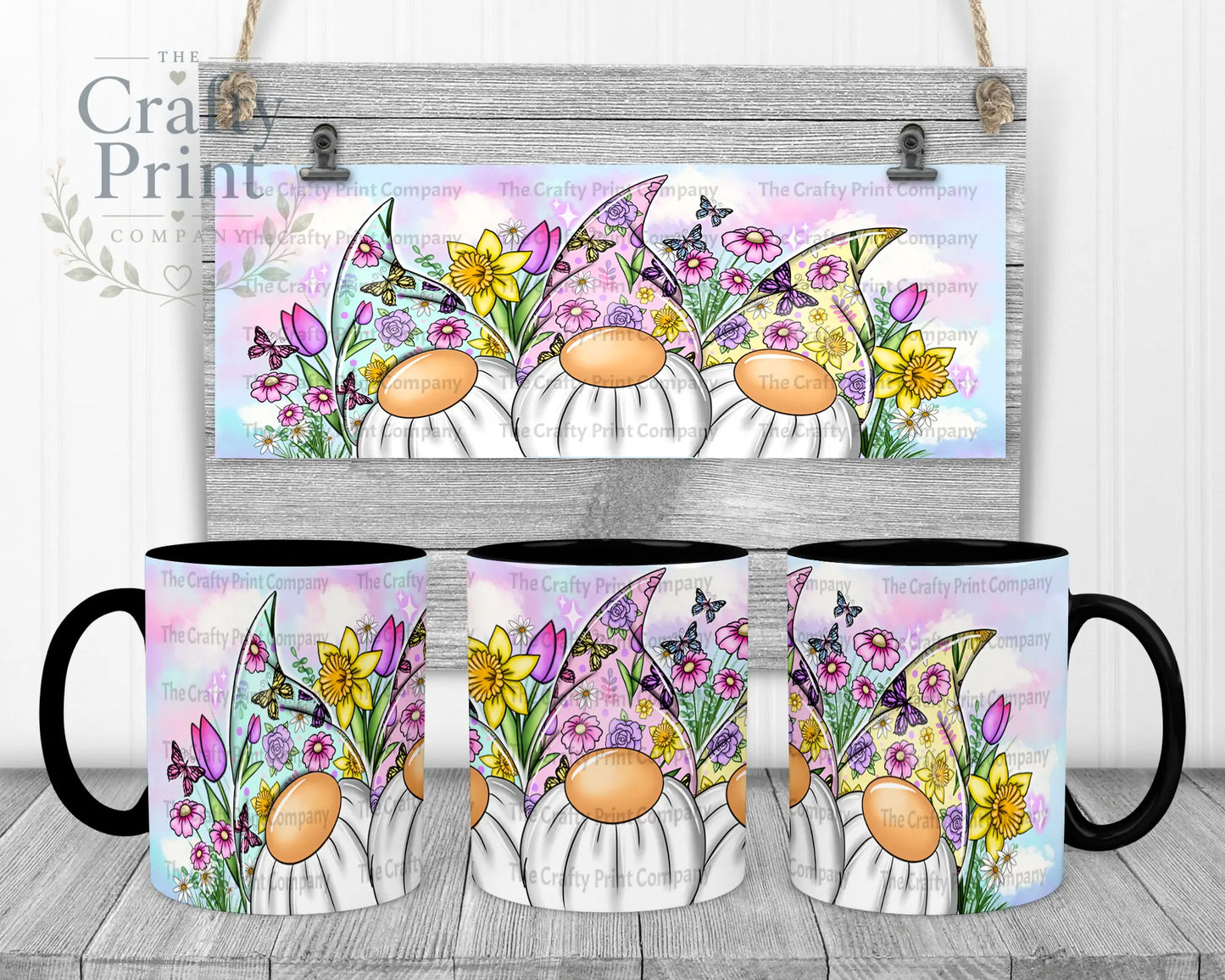 Floral Gonk Mug - Black Handle & Inner - Mugs