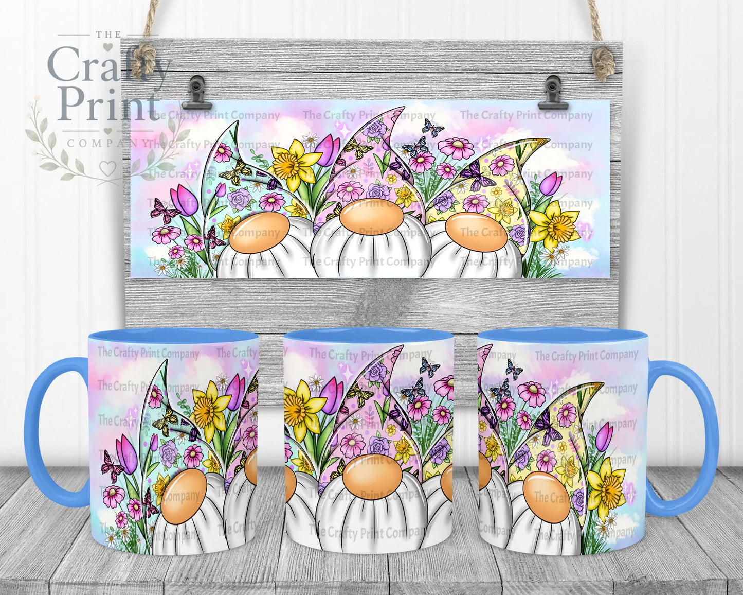 Floral Gonk Mug - Blue Handle & Inner - Mugs