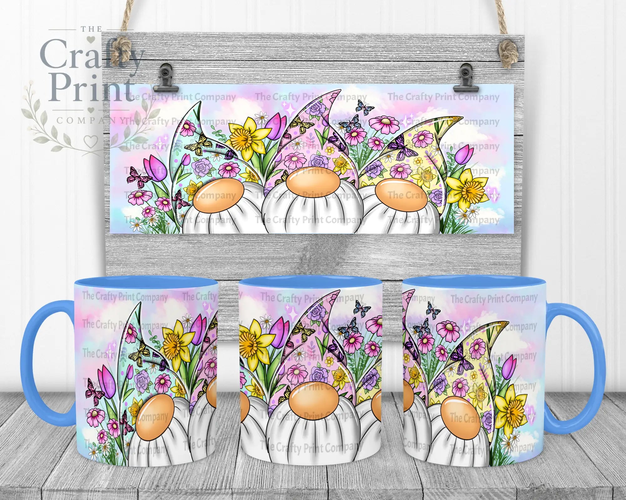 Floral Gonk Mug - Blue Handle & Inner - Mugs
