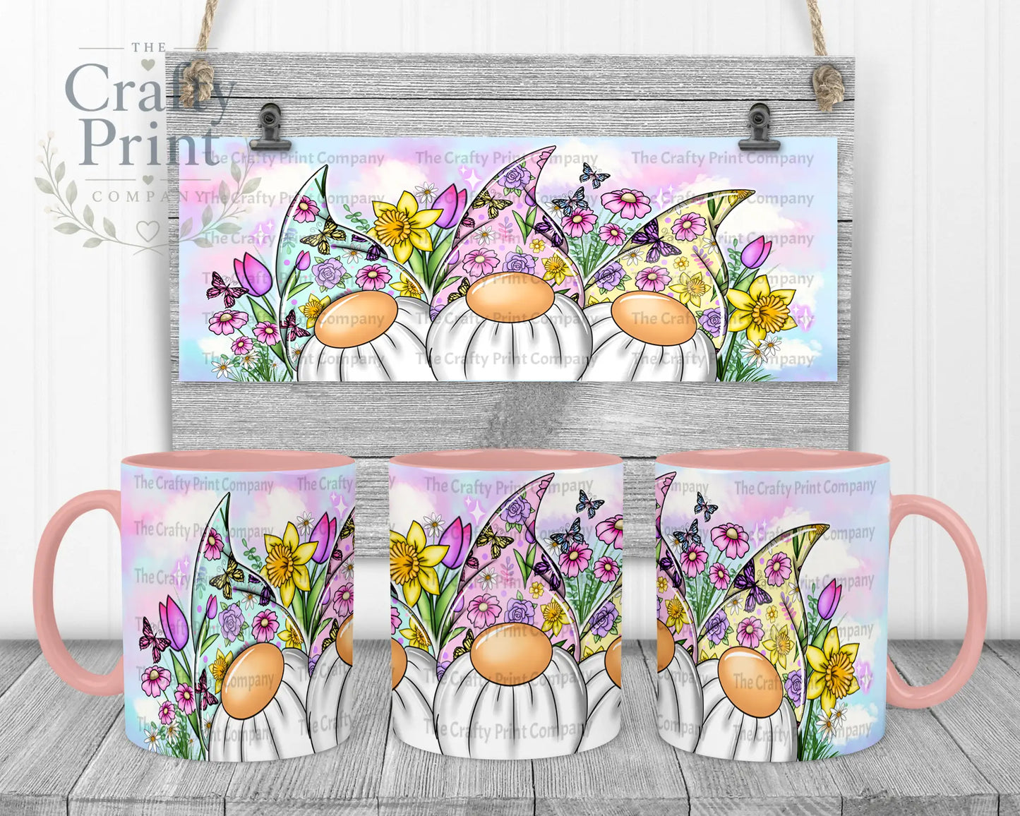 Floral Gonk Mug - Pink Handle & Inner - Mugs