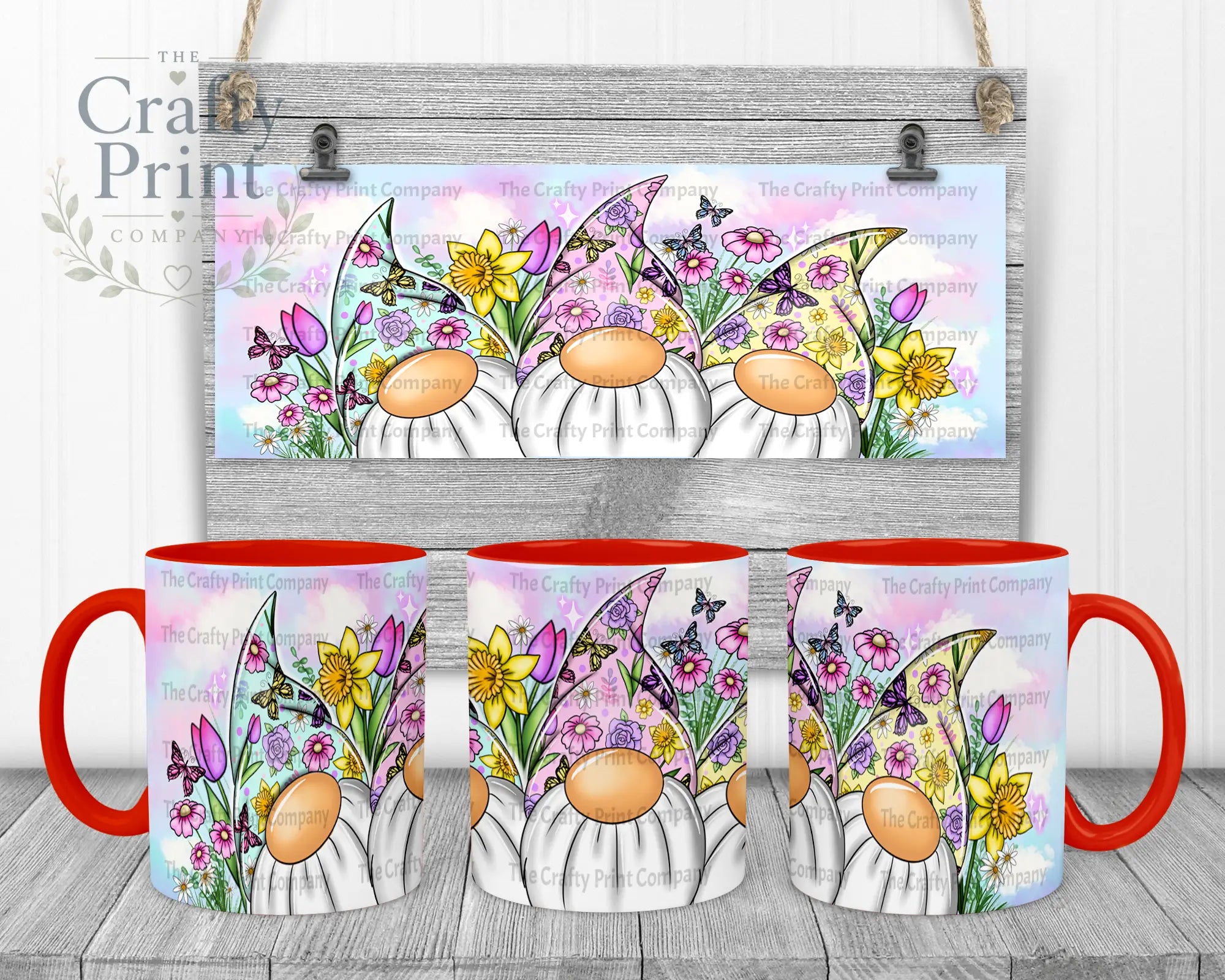 Floral Gonk Mug - Red Handle & Inner - Mugs