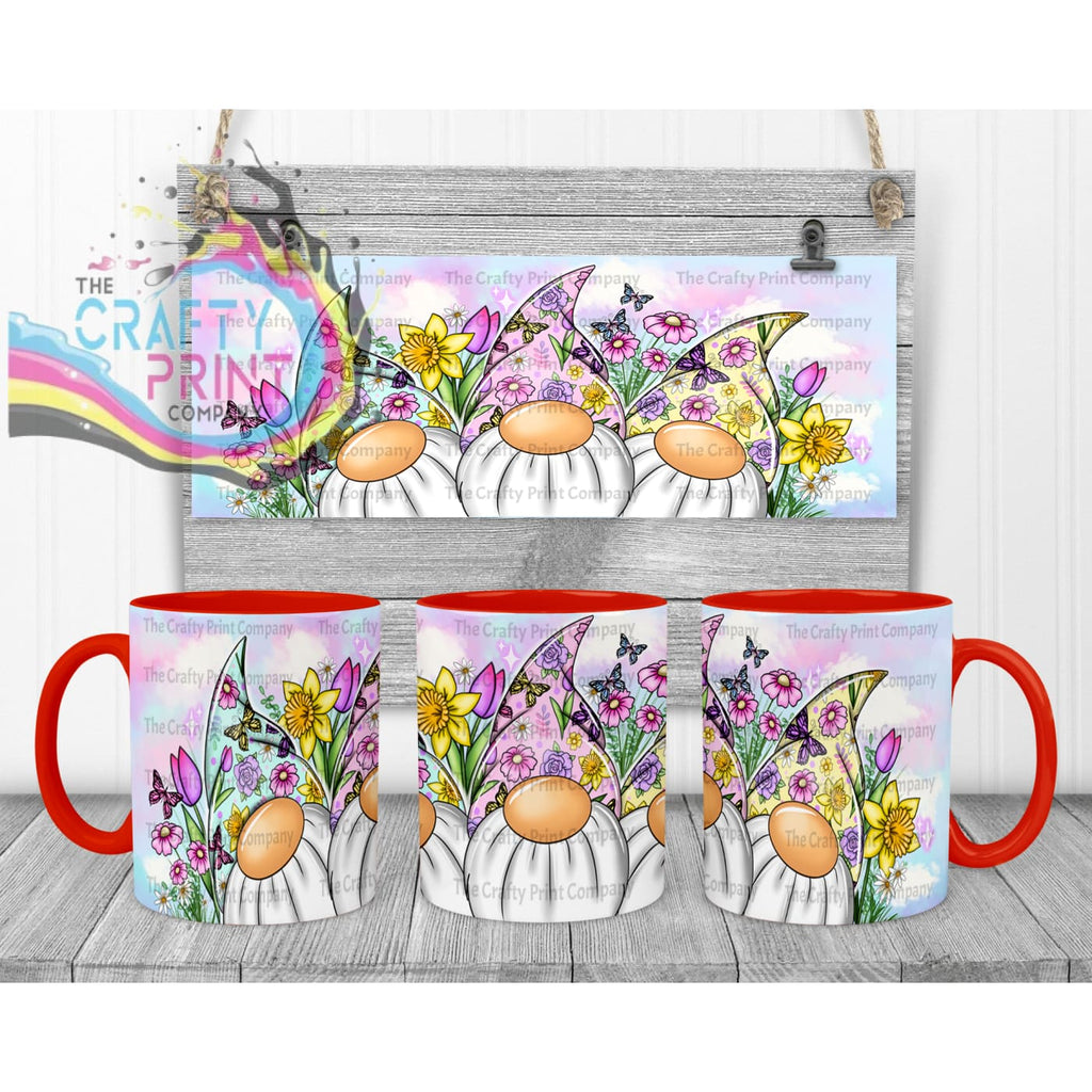 Floral Gonk Mug - Red Handle & Inner - Mugs