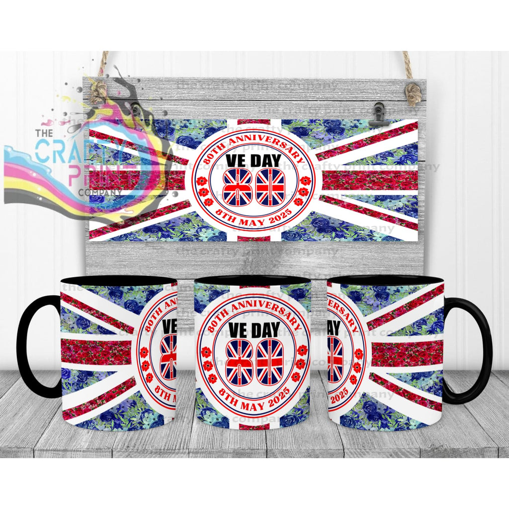 Floral VE Day Mug - Black Handle & Inner - Mugs
