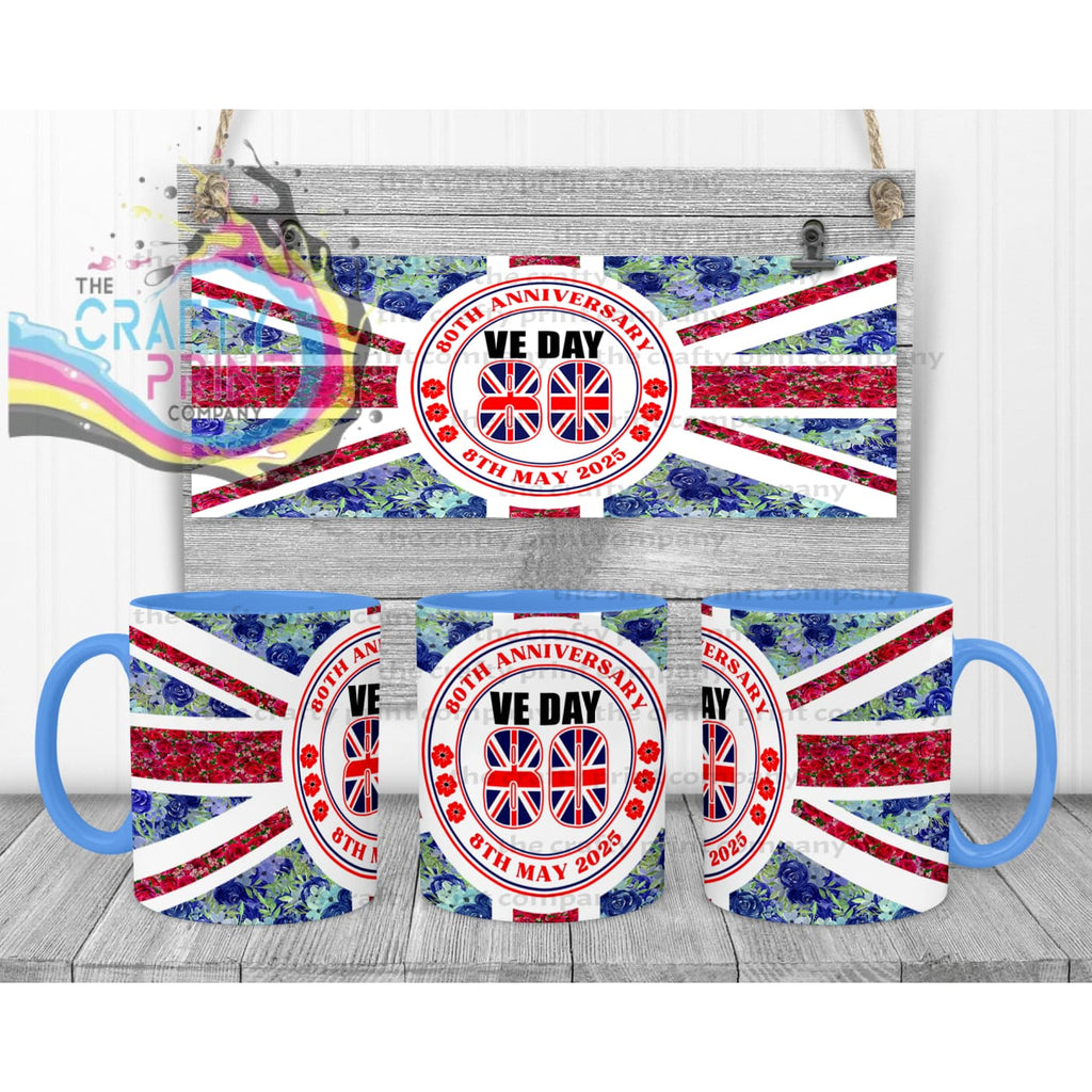 Floral VE Day Mug - Blue Handle & Inner - Mugs