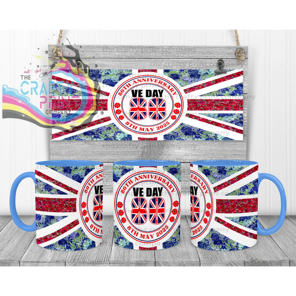 Floral VE Day Mug - Blue Handle & Inner - Mugs