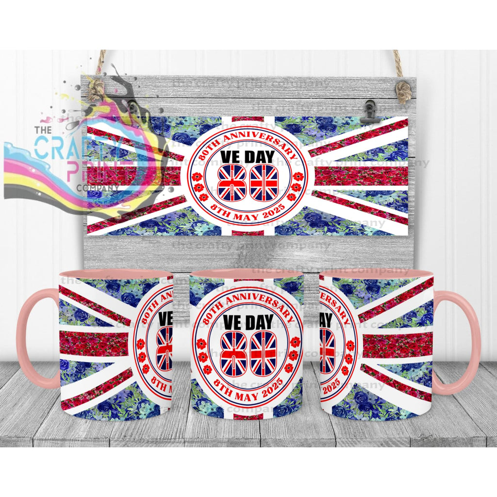 Floral VE Day Mug - Pink Handle & Inner - Mugs