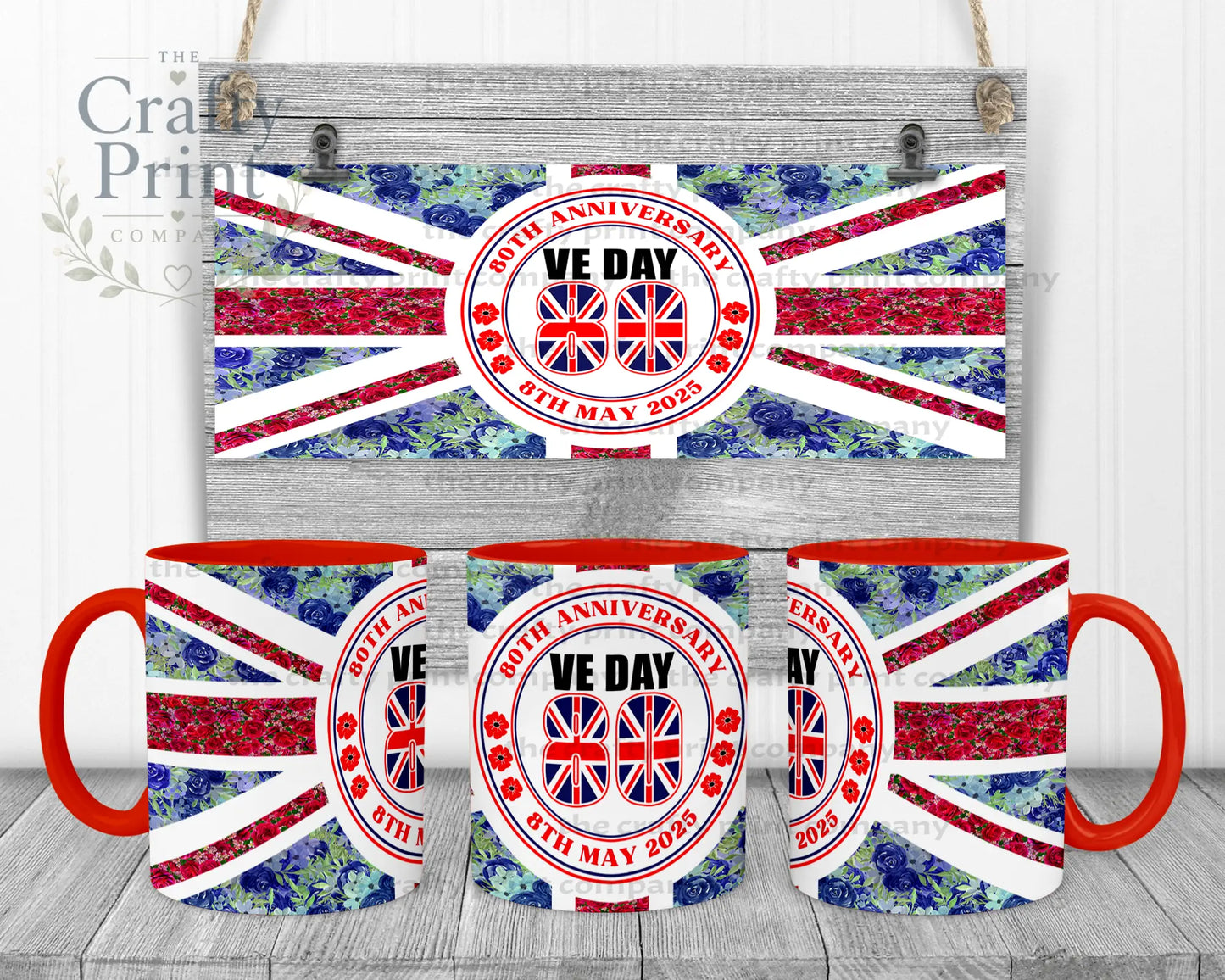 Floral VE Day Mug - Red Handle & Inner - Mugs