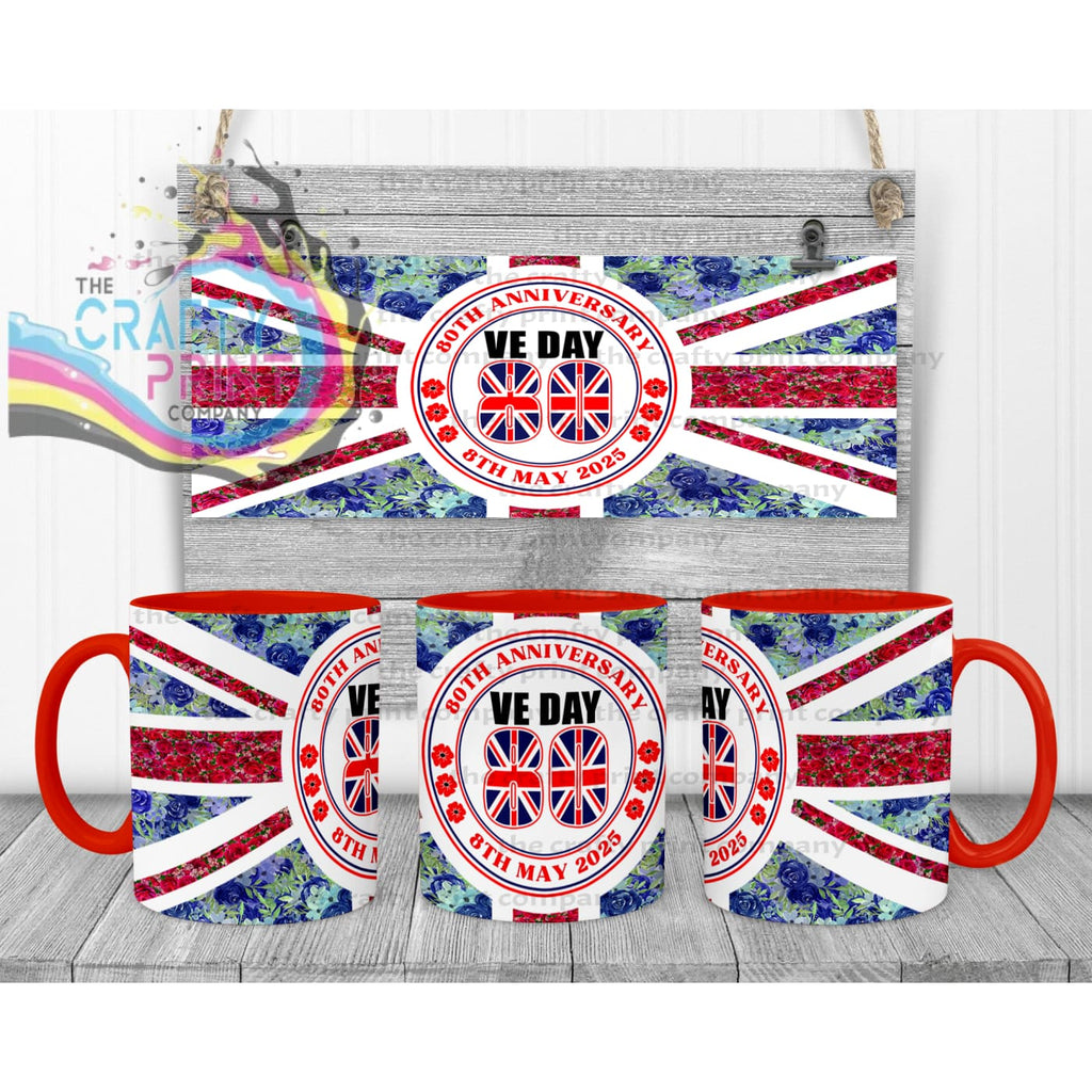Floral VE Day Mug - Red Handle & Inner - Mugs
