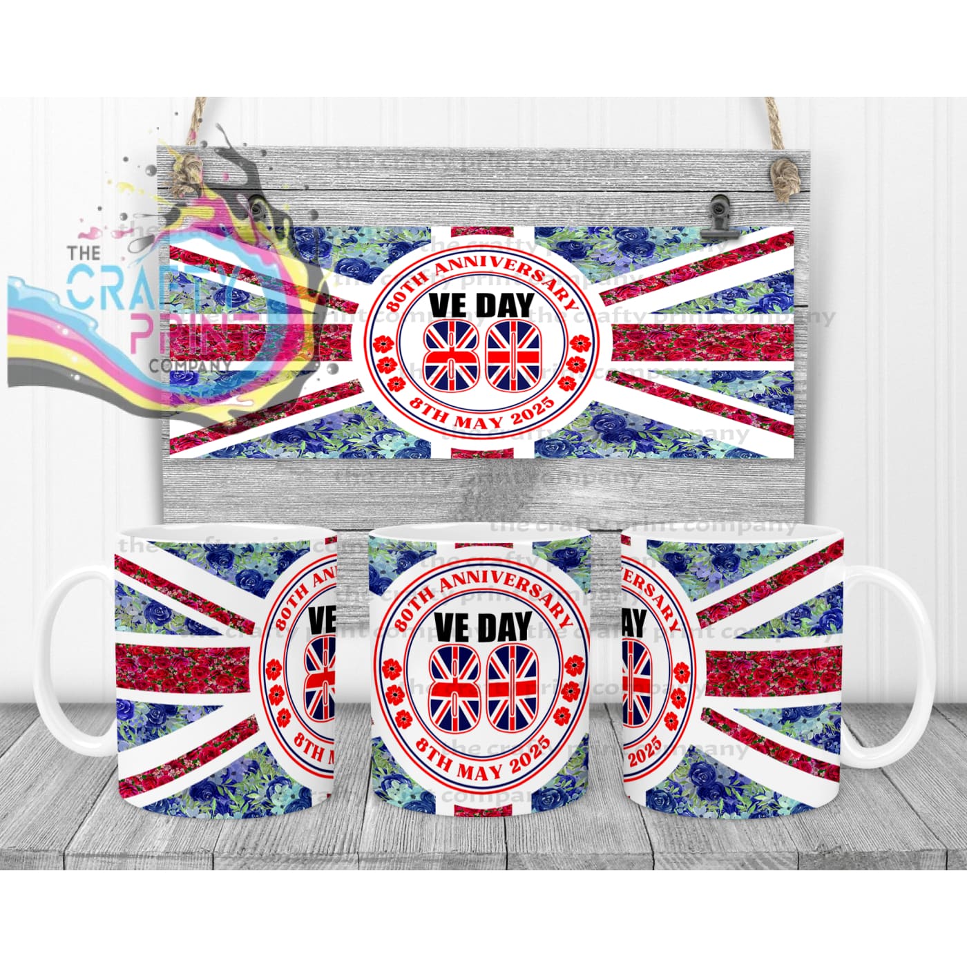 Floral VE Day Mug - White - Mugs