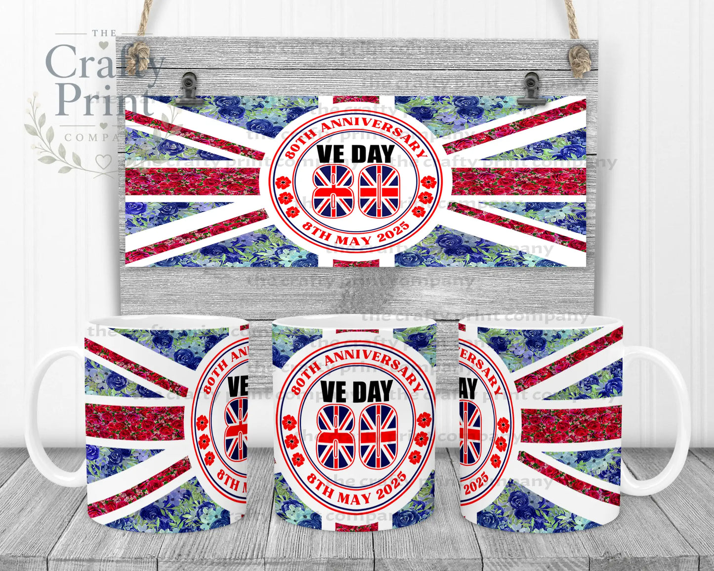 Floral VE Day Mug - White - Mugs