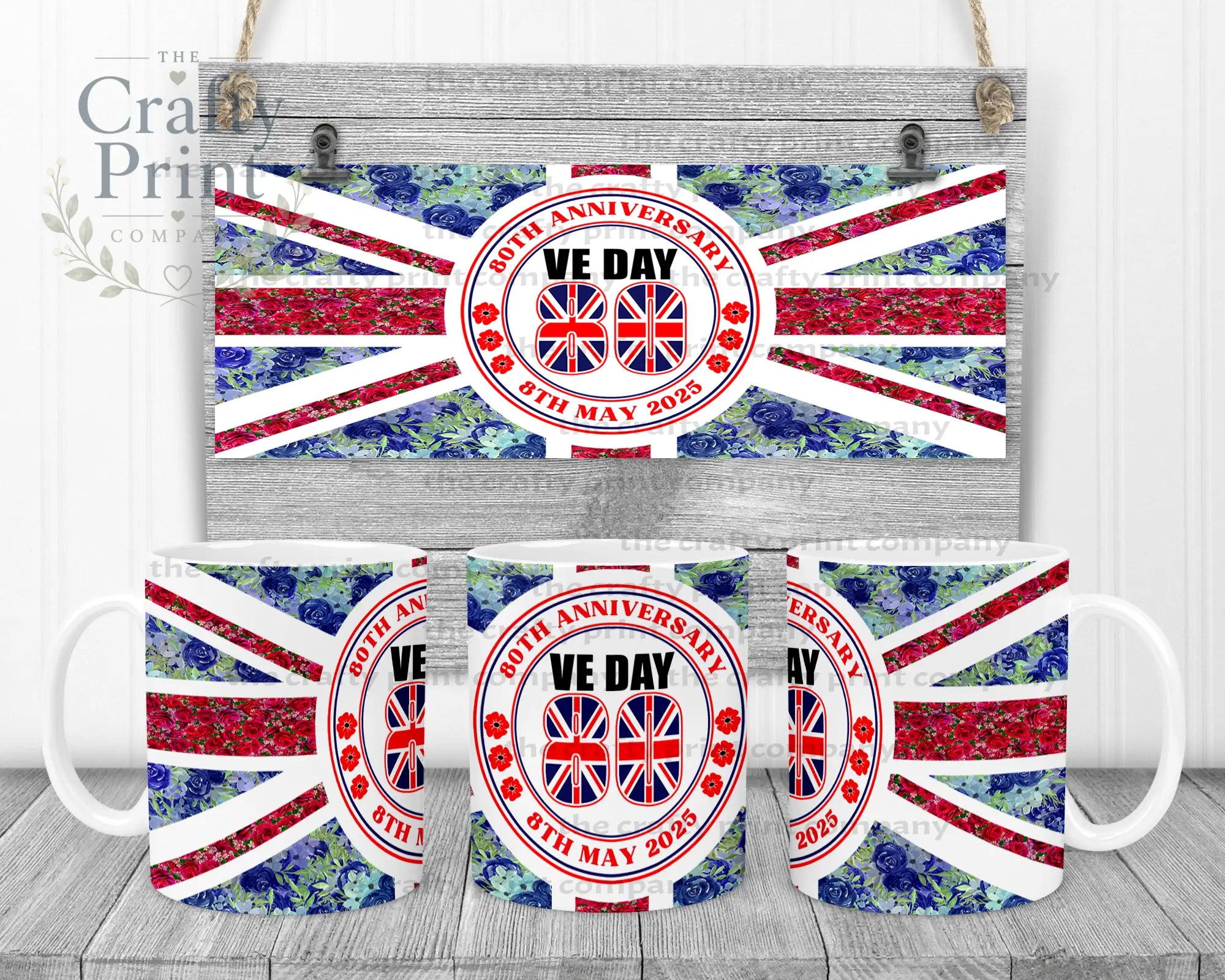 Floral VE Day Mug - White - Mugs