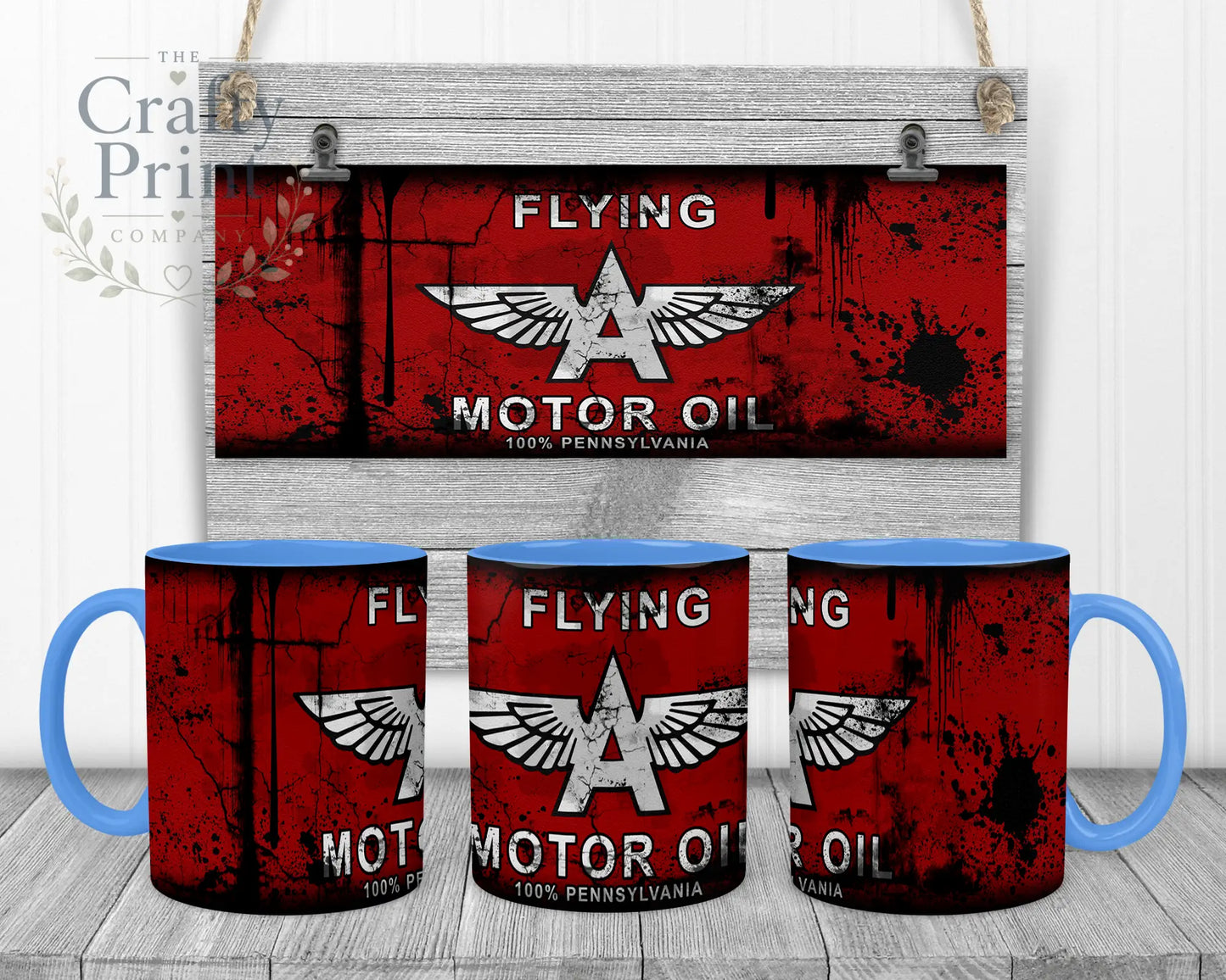 Flying Motor Oil Dirty Mug - Blue Handle & Inner - Mugs