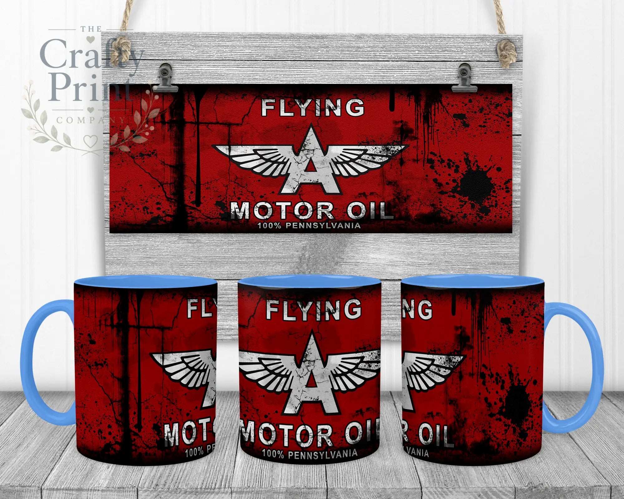 Flying Motor Oil Dirty Mug - Blue Handle & Inner - Mugs