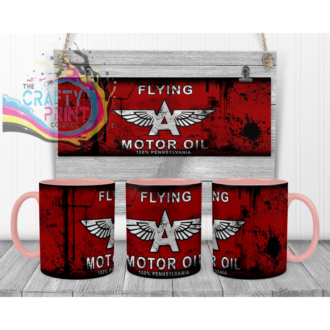 Flying Motor Oil Dirty Mug - Pink Handle & Inner - Mugs