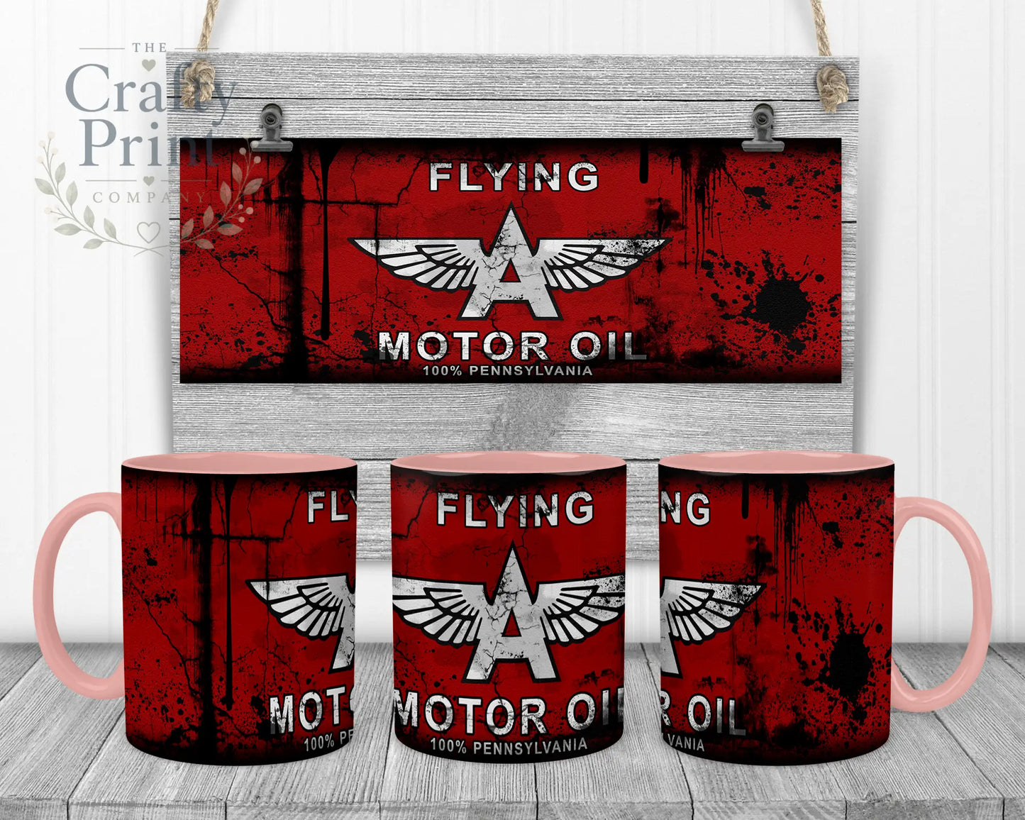 Flying Motor Oil Dirty Mug - Pink Handle & Inner - Mugs