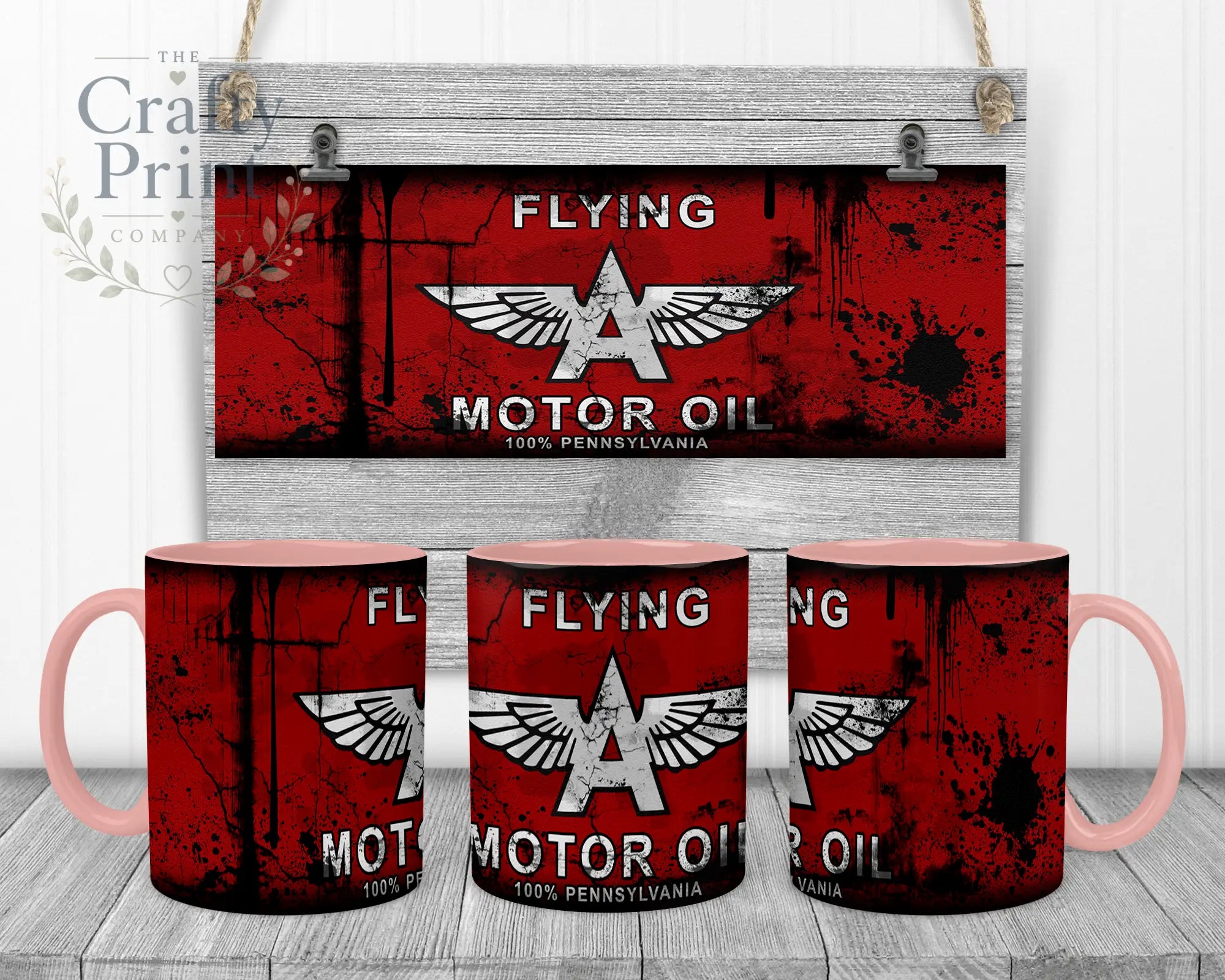 Flying Motor Oil Dirty Mug - Pink Handle & Inner - Mugs