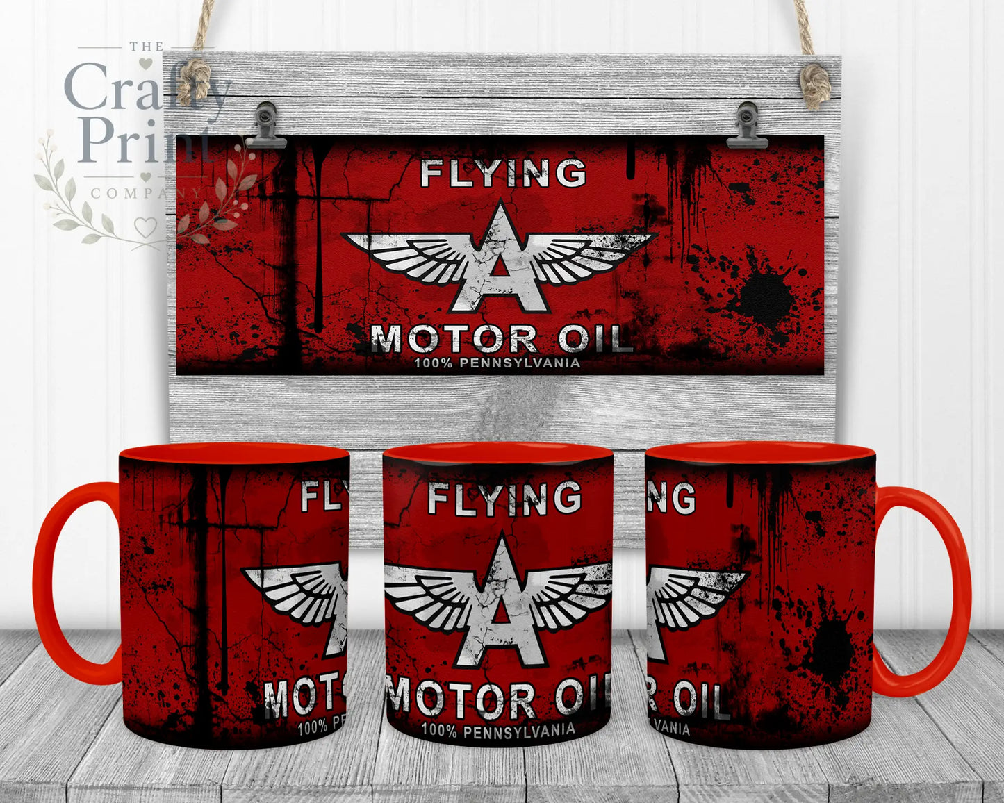 Flying Motor Oil Dirty Mug - Red Handle & Inner - Mugs