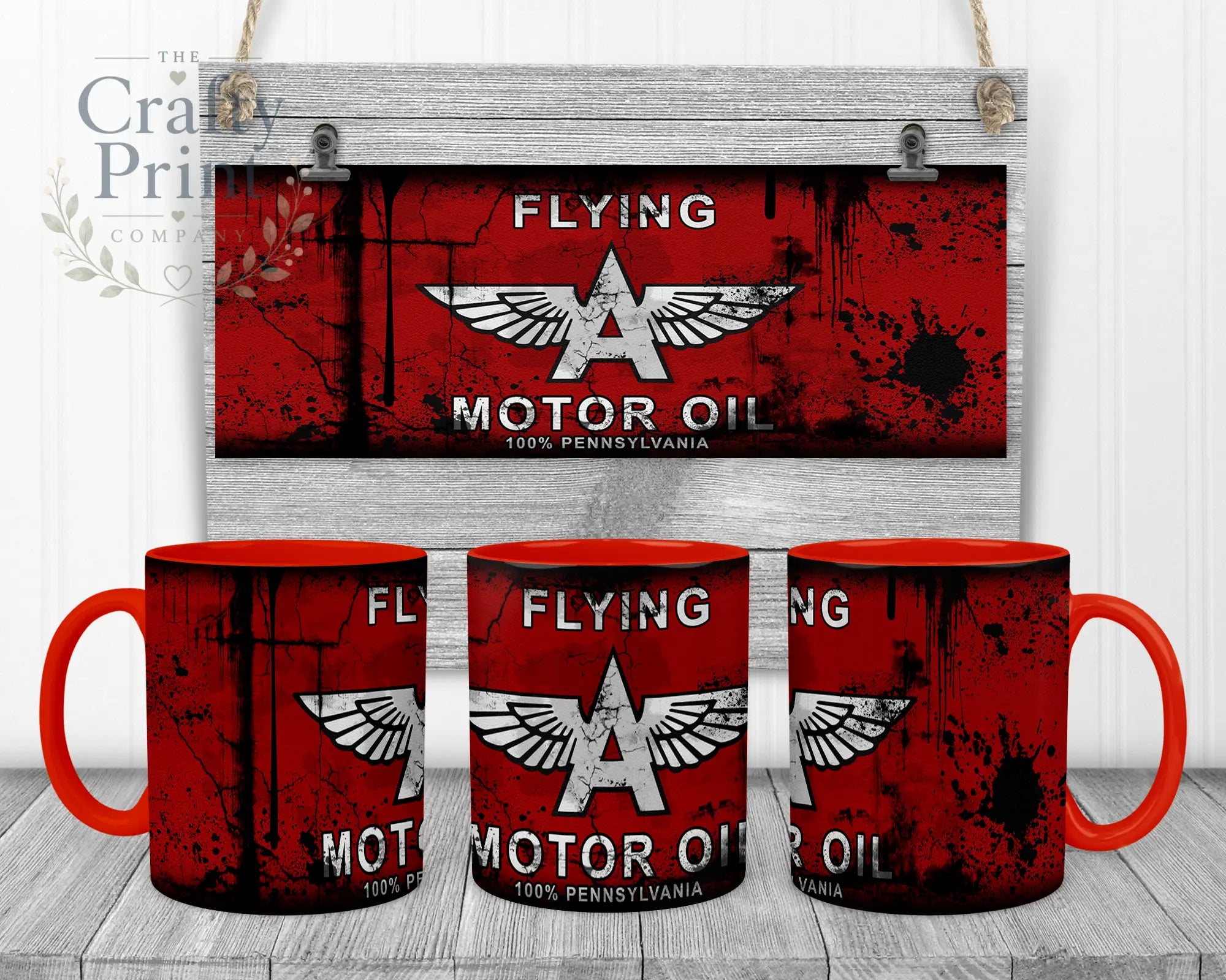 Flying Motor Oil Dirty Mug - Red Handle & Inner - Mugs