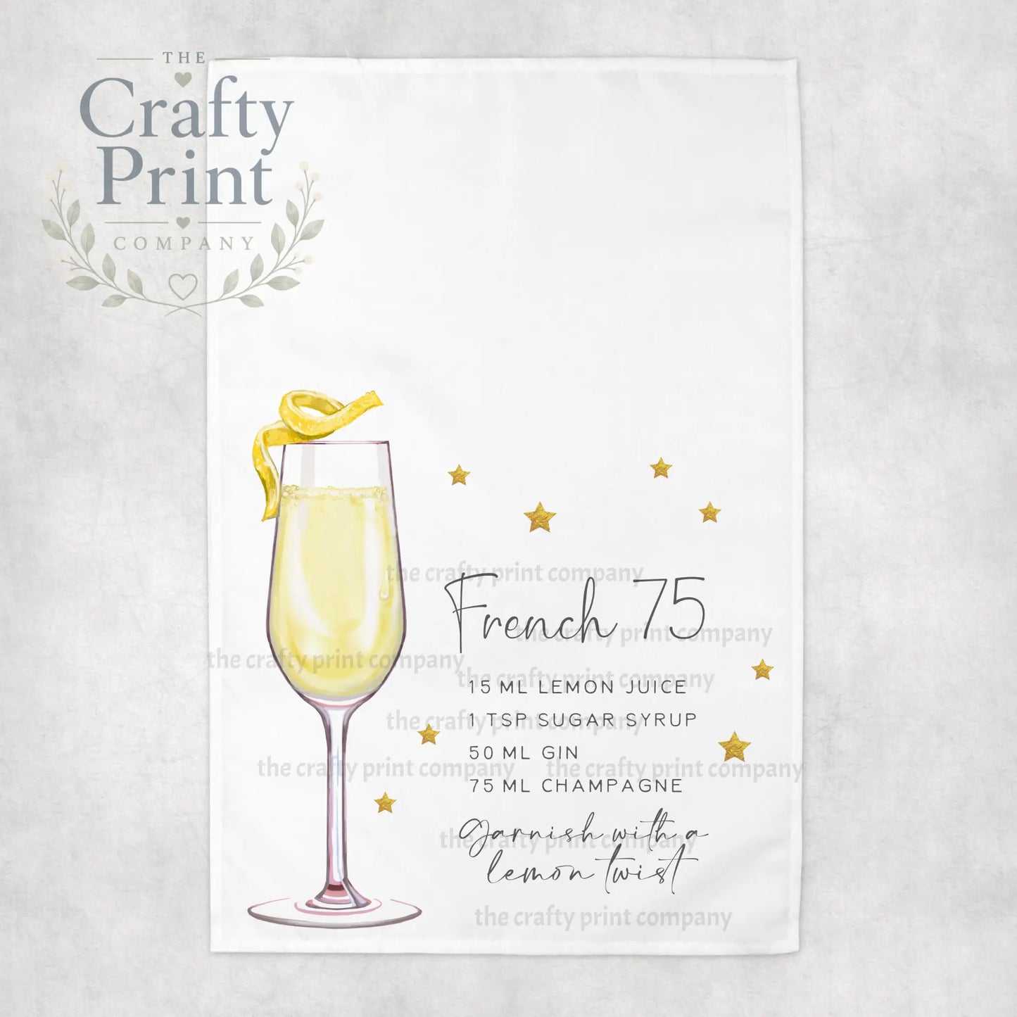 French 75 Cocktail Recipe Tea Towel - Kitchen Towels