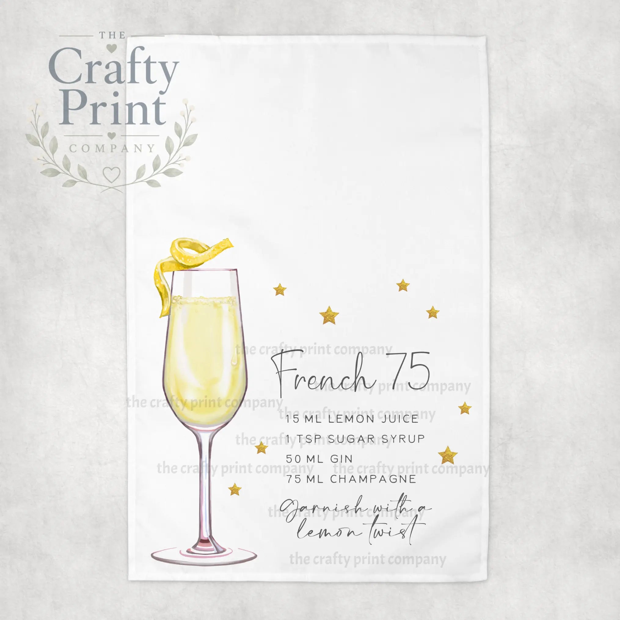 French 75 Cocktail Recipe Tea Towel - Kitchen Towels