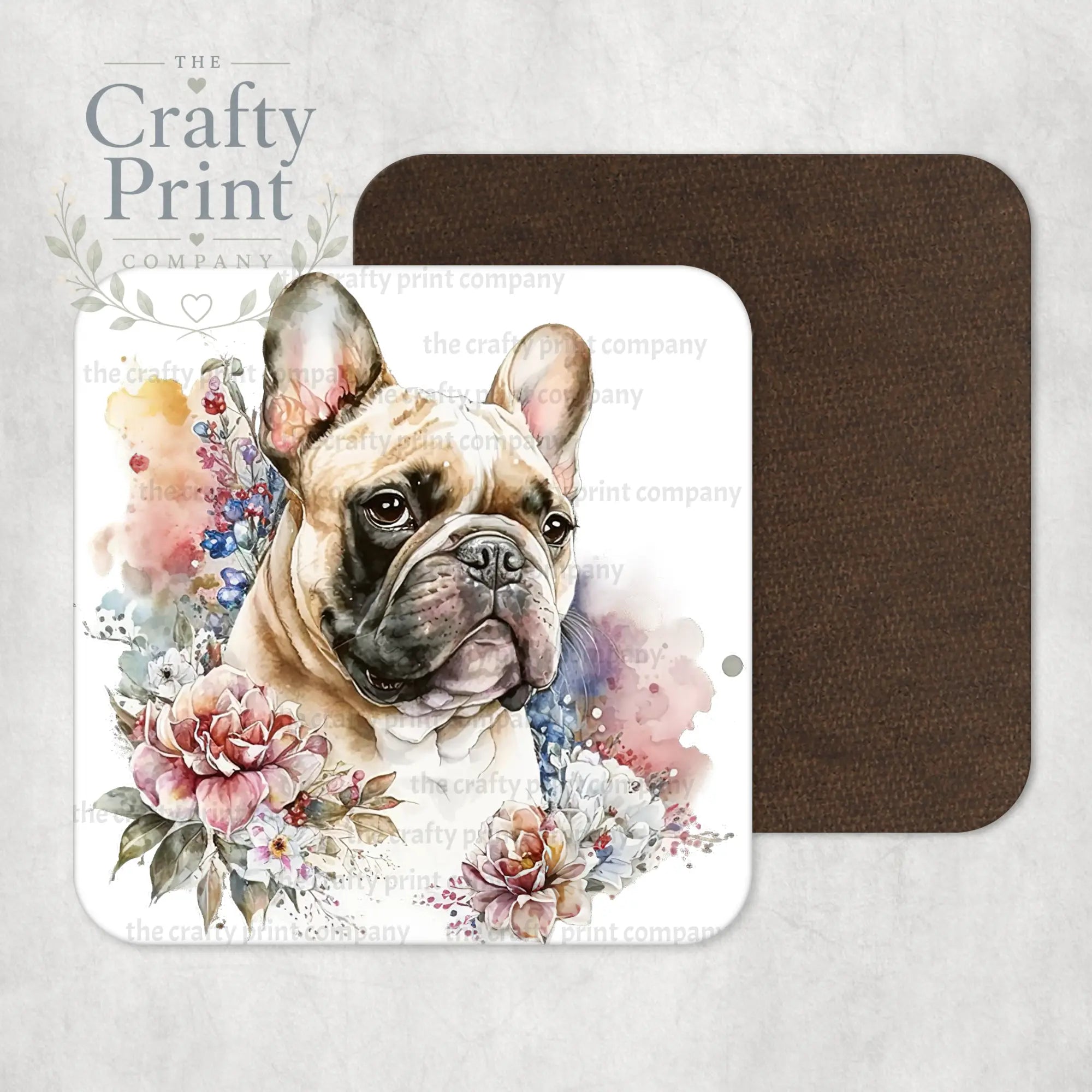 French Bulldog Coaster with pastel flowers - Coasters