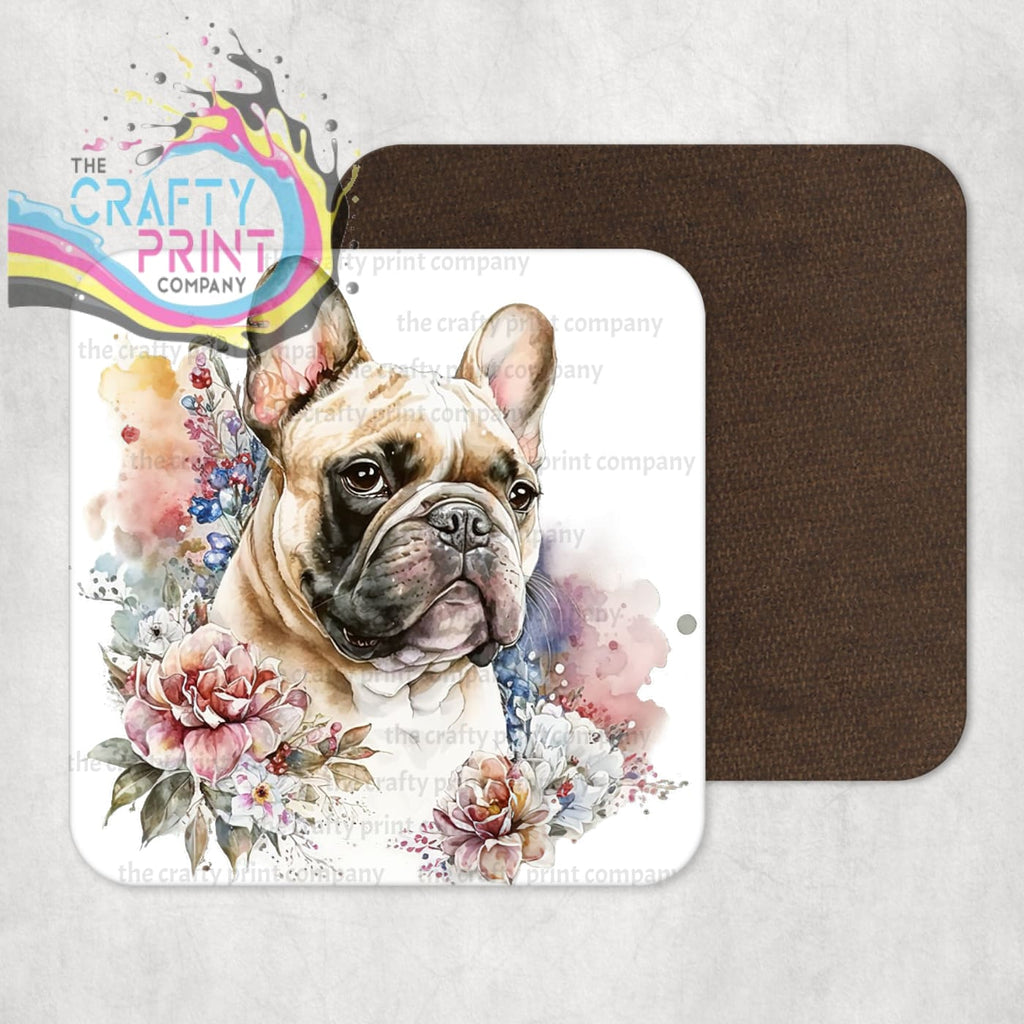 French Bulldog Coaster with pastel flowers - Coasters