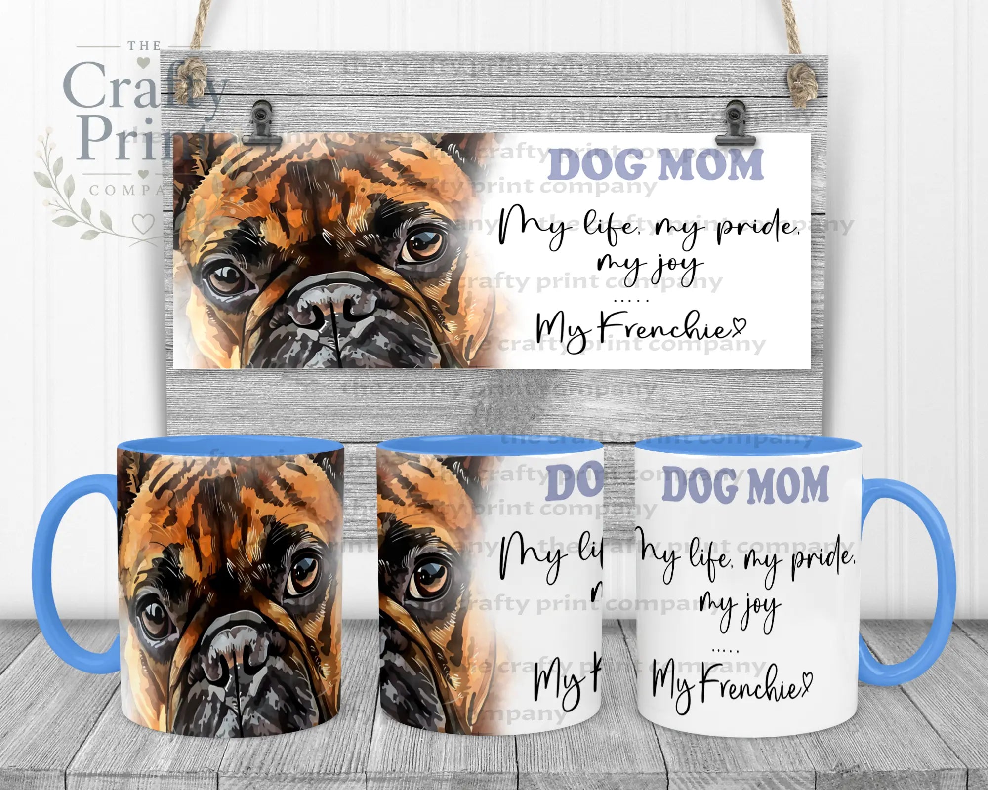 French Bulldog Dog Mom Mug - 11oz Ceramic / Blue Handle &