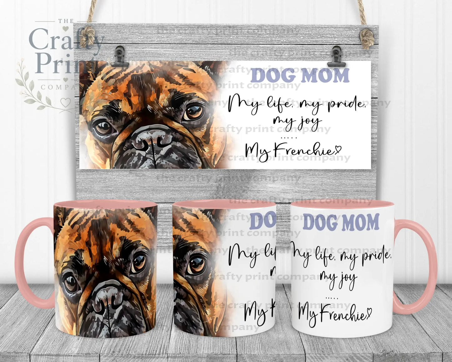 French Bulldog Dog Mom Mug - 11oz Ceramic / Pink Handle &
