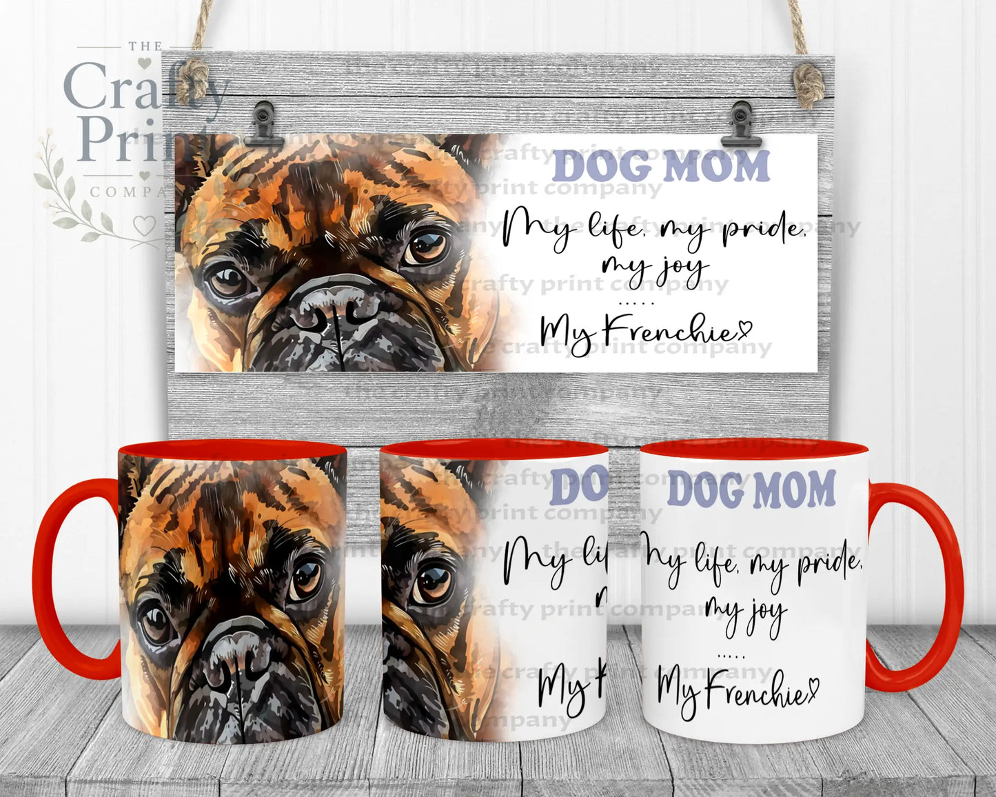 French Bulldog Dog Mom Mug - 11oz Ceramic / Red Handle &