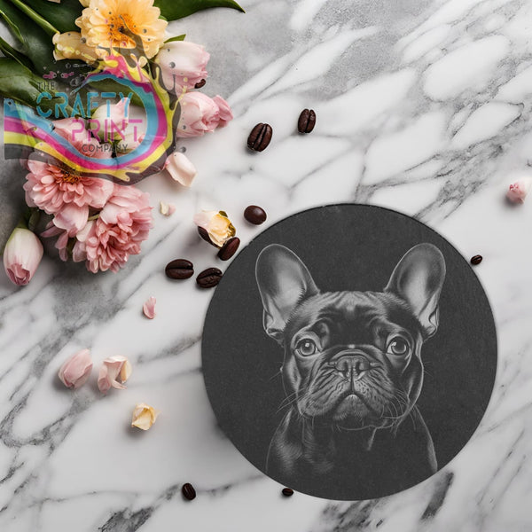 French Bulldog Engraved Slate Coaster - Round