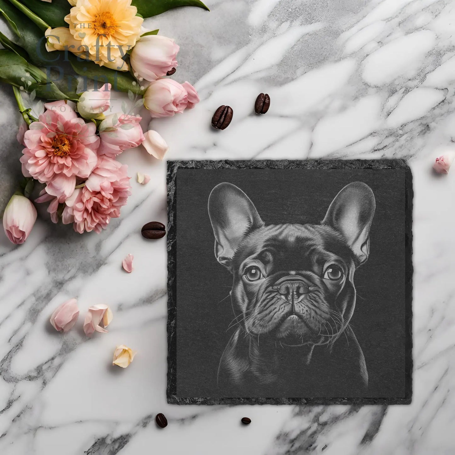 French Bulldog Engraved Slate Coaster - Square