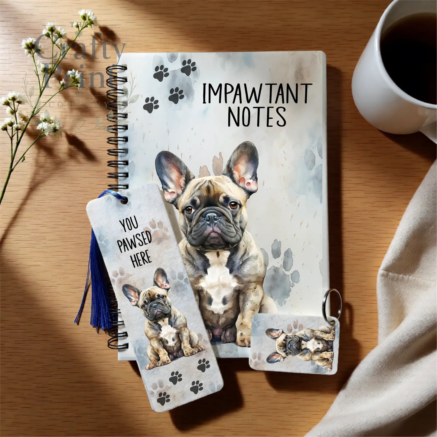 French Bulldog Gift Set – Notebook Bookmark & Keyring