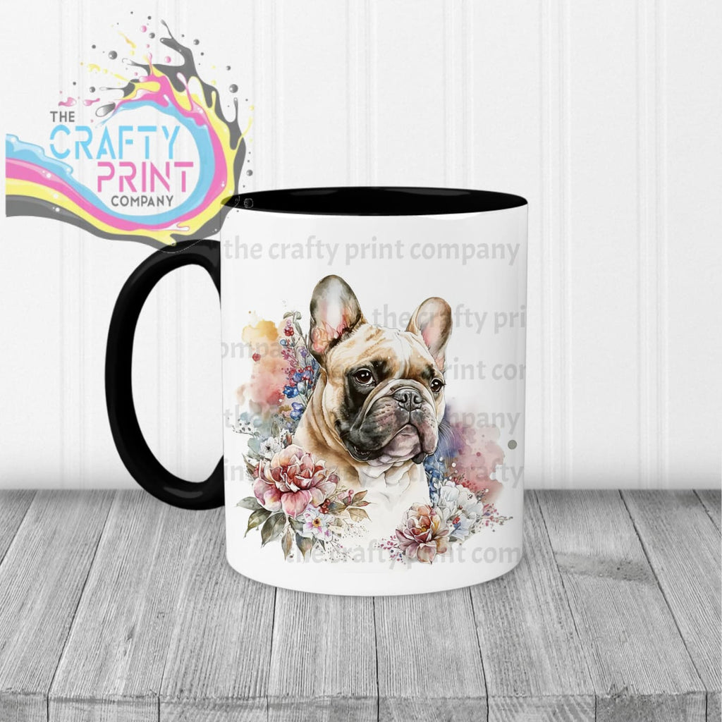 French Bulldog Pastel Flowers Mug - Black Handle & Inner -