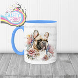 French Bulldog Pastel Flowers Mug - Blue Handle & Inner